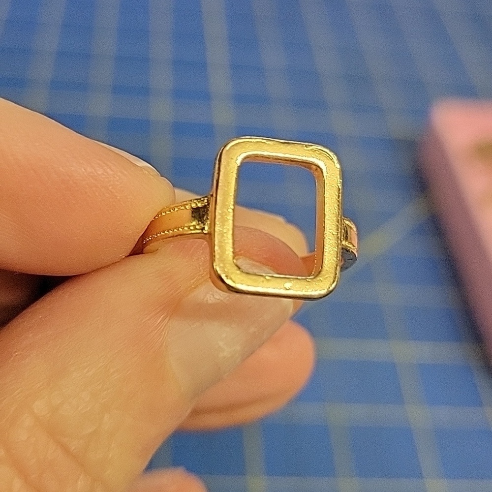 Open Rectangle Gold Tone Ring Size 7.5 Adjustable